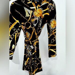 #14 Junior’s SHEIN Longsleeve Lightweight Black & Gold Mini Dress W/ Belt